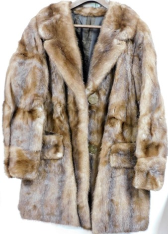 A mink three quarter length fur coat, 72cm long.