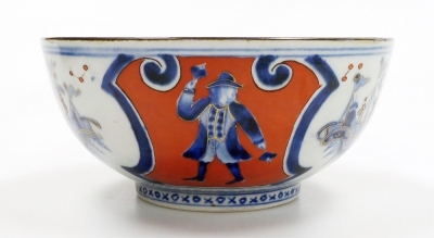 A Japanese porcelain Imari bowl, with wavy rim, painted with panels of storks and bats, 18.5cm diameter, and another Imari bowl decorated with three masted ships and Dutchmen, 18.5cm diameter. - 5