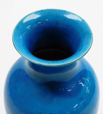 A late 19thC Chinese turquoise blue crackle glaze ovoid vase, with inverted rim, 23.5cm high. - 3