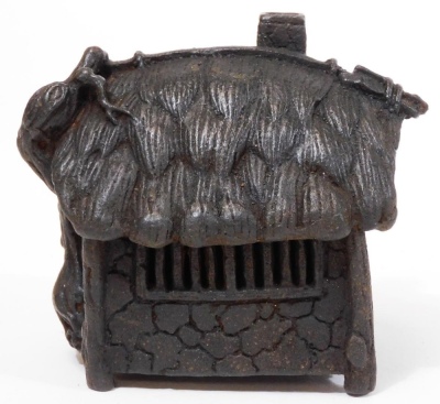 A Japanese iron koro and cover, shaped as a thatched hut, with vine growing up one side, Taisho period, 7cm high. - 2
