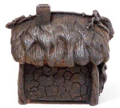 A Japanese iron koro and cover, shaped as a thatched hut, with vine growing up one side, Taisho period, 7cm high. - 4