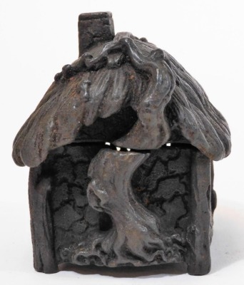 A Japanese iron koro and cover, shaped as a thatched hut, with vine growing up one side, Taisho period, 7cm high. - 5