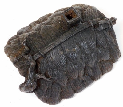 A Japanese iron koro and cover, shaped as a thatched hut, with vine growing up one side, Taisho period, 7cm high. - 8