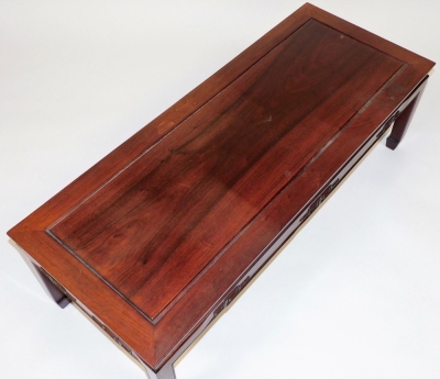 A Chinese hardwood coffee table, 41cm high, the top 50cm x 127cm. - 6