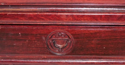 A pair of Chinese hardwood occasional tables, with a frieze drawer and carved wooden handles, 55cm high, the top 56cm x 56cm. - 2