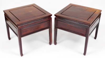 A pair of Chinese hardwood occasional tables, with a frieze drawer and carved wooden handles, 55cm high, the top 56cm x 56cm. - 3