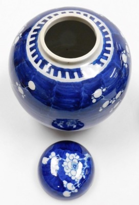 Two Chinese porcelain blue and white ginger jars in prunus pattern, one with four character Kangxi mark to base, 20cm high and 15cm high. - 5