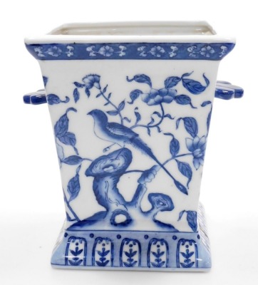 A group of modern blue and white Chinese porcelain, to include octagonal vase, four character mark to underside, 37cm high, square two handled vase, decorated with birds, flowers, etc., four character mark to underside, 21cm high, and a pair of vases, 31c - 8