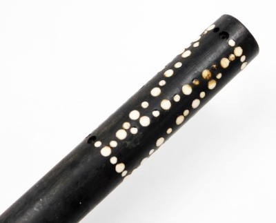 An ebony and ivory tribal baton, of cylindrical form, with three bands of dog tooth decoration, 36cm long. - 4