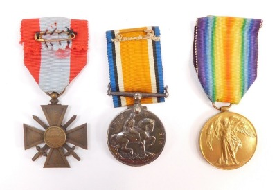 A WWI Great War and Victory Medal pair, named to Pte C Vicary, Army Service Corps, M2-192770, together with a Croix de Guerre, des Theatres D'operations Exterieures, possibly associated. (3)