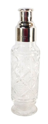 A George V cut glass and silver topped cocktail shaker, Birmingham 1927, 28cm high.