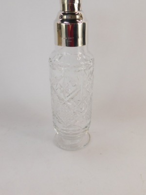 A George V cut glass and silver topped cocktail shaker, Birmingham 1927, 28cm high. - 2