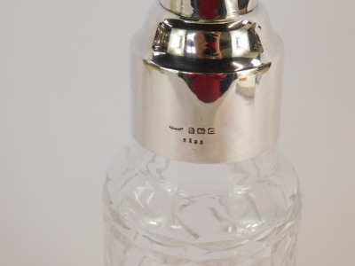 A George V cut glass and silver topped cocktail shaker, Birmingham 1927, 28cm high. - 3