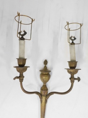 A pair of early 20thC gilt brass wall lights, each in French style, 56cm high. - 2