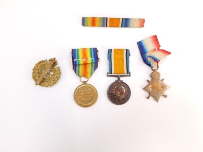 A WWI medal trio, comprising 1914-15 Star, Great War and victory Medals, named to Spr A W Goodsell, Royal Engineers, together with a ribbon bar and a cap badge. (5) - 2