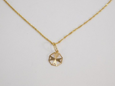 A 9ct gold pendant and chain, the star set pendant on a fine link neck chain, 40cm long, 1.2g. - 2