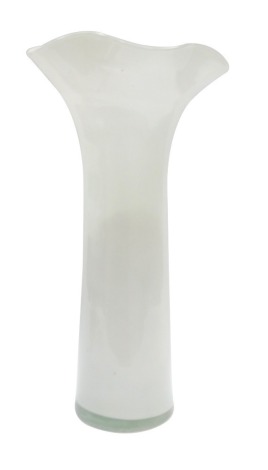 An art glass vase, with a flared rimmed top, on white opaque finish, 50cm high.