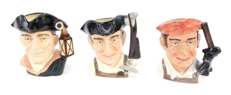 Three large Royal Doulton character jugs, comprising Blacksmith, Gunsmith and Nightwatchman, all part of the character jugs from Williamsburg.