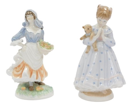 Two Royal Worcester figures, comprising I Wish, limited edition 231/5000, 23cm high, and Old Country Ways Rose Picking Applies, limited edition of 9500, 20cm high.