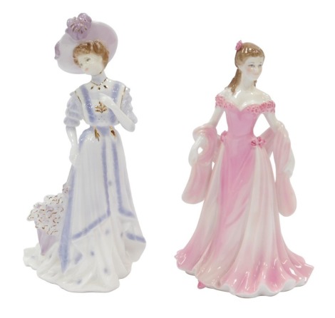 Two Royal Worcester figures, comprising The Royal Worcester Figurine of The Year 1996 Grace, 22cm high, and a Lady Violet Springtime in Paris, limited edition 361/9500, 24cm high.