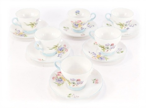 A set of six Shelley cups and saucers in the Wild Flowers pattern.