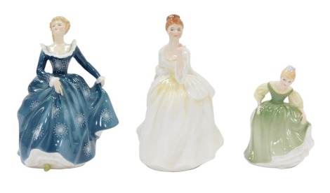 Three Doulton ladies, comprising Flower of Love HN2460, Fragrance HN2334, and a medium Fair Maiden HN2211. (3)