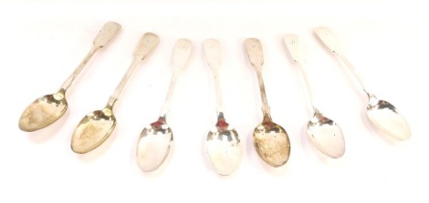 A set of six George III fiddle pattern teaspoons, each bearing the initial J C, maker DP, London 1815, 4 3/4oz.