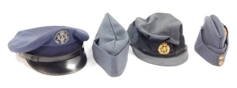 Air Force caps, comprising an RAF peaked cap, USAF peaked cap, and two RAF field service caps. (4)