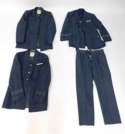 Two RAF jackets and a uniform, comprising a Wing Commander's No 1 uniform, the jacket bearing WWII service ribbons, a No 1 jacket, lacking insignia, and a RAAF Wing Commander's No 1 jacket. (3)