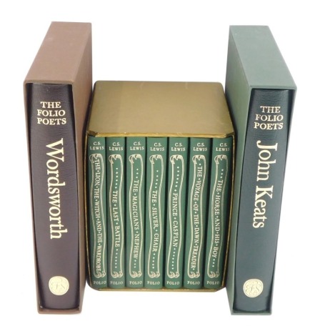 Folio. A set of C S Lewis Narnia novels, Folio Poets John Keats and Wordsworth, in presentation cases. (3)