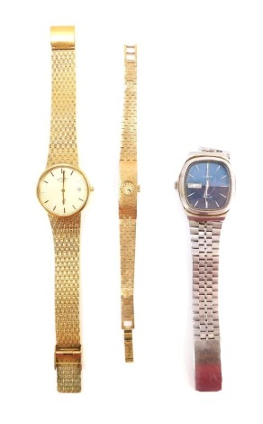 Three Rotary wristwatches, comprising a lady's marcasite set wristwatch, Rotary quartz movement, gentleman's wristwatches, and a Rotary gold plated gentleman's wristwatch. (3)