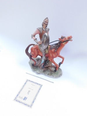 A Capodimonte figure of Don Quixote, by Carlese, with certificate of authenticity and receipt dated 1981, 29cm high. - 2