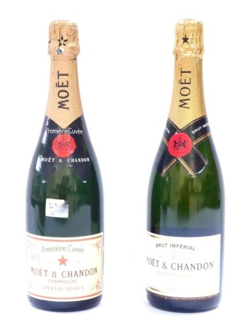 Two Moet & Chandon Champagne bottles, the Brut Imperial and the Premier Cuvee.