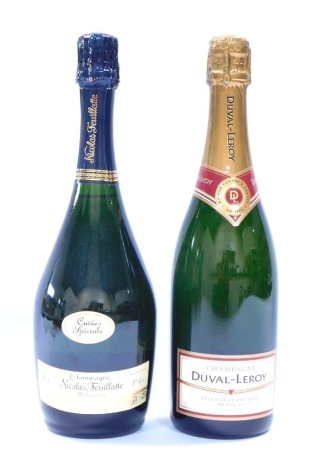 Two bottles of Champagne, comprising Duval - Leroy, and a Nicholas Feuillatte 1990 Champagne.