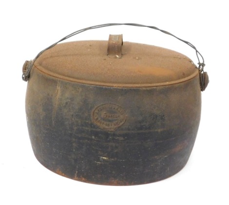 A Kenrick cast boiling pan, with crest for West Bromwich, with lid, 30cm high, 40cm wide.