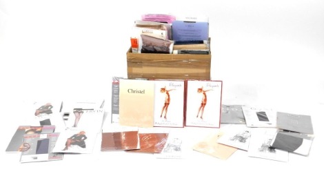 A group of vintage hosiery, comprising nude, tan and black stockings, including re-inforced heels and toes. (1 box - circa 200 pairs)