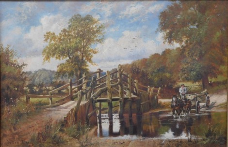 Louis Dole (20thC School). Costessey Ford near Norwich, oil on canvas, signed and dated 1908, 51cm x 77cm, in gilt frame.