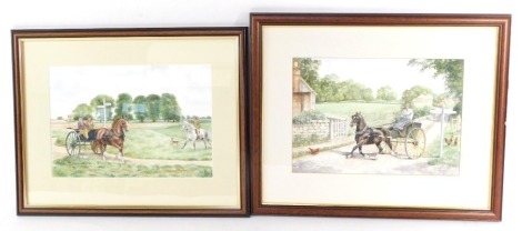 K Tracey (21stC School). Two coaching scenes, comprising Norman Lane and Back Lane Junction, dated 09, and Scott Willoughby and Gribowold Junction, watercolours, signed, undated, both 27cm x 36cm, framed. (2)