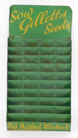 A Sow Gillettes Seeds green enamel seed sorting tray, 81cm high, 41cm wide. (AF)