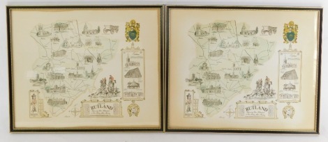 Aspects of Rutland, pictorial map prints, 39cm x 45cm, framed and glazed. (2)