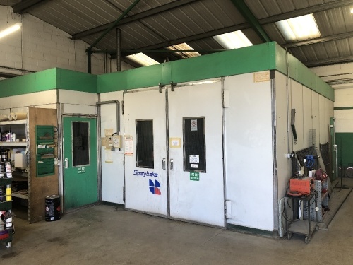 A Spraybake green spraying booth, 2.7m high, 4.2m wide, 7mt long, including a mixing room, new heat exchanger fitted 2018 at a cost of £3,985 +vat.This lot is for sale by TENDER with final bids needing be submitted by 4pm Tuesday 10th May with site cleara