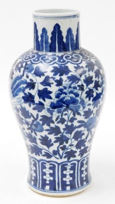 A Chinese blue and white baluster vase, decorated with a band of phoenix among scrolling peony with ryui, diaper and lappet borders. - 2