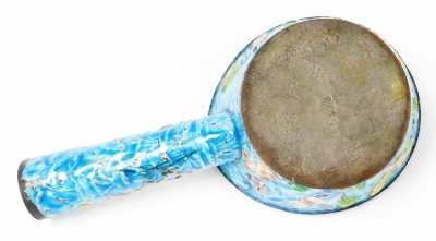 A Chinese blue enamel ladle, the body and handle decorated with images of butterflies, dragonflies and flowers, stamped China to underside, 14cm wide. - 6