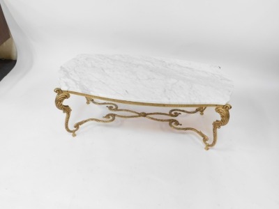 A French style marble topped and gilt coffee table, the shaped marble top on a gilt rococo scroll base, 44cm high, 116cm wide, 55cm deep. - 8