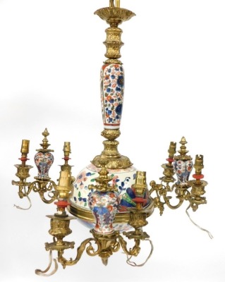 A gilt metal and Imari porcelain mounted hanging ceiling light. - 3