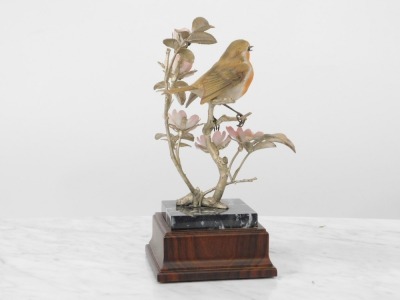 An Albany Fine China Robin ornament, on a marble plinth on wooden base, with plaque 'H M Queen Elizabeth II Silver Jubilee 1952-1977', limited edition 9 underside, 31cm high. - 7