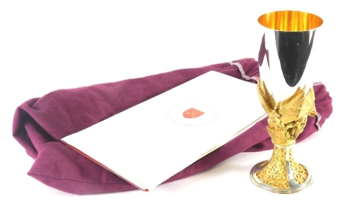 A Elizabeth II silver and silver gilt goblet, by Order of the Dean and Chapter of St Paul's to commemorate the Wedding of HRH The Prince of Wales and The Lady Diana Spencer, 29th July 1981, with plain bowl, silver gilt interior, inverted griffin stem, mar