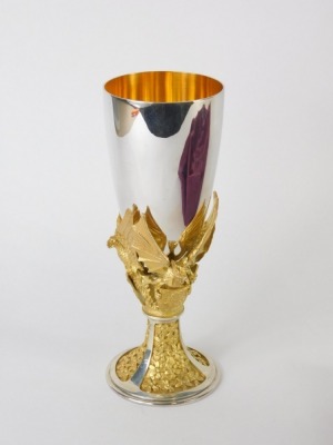 A Elizabeth II silver and silver gilt goblet, by Order of the Dean and Chapter of St Paul's to commemorate the Wedding of HRH The Prince of Wales and The Lady Diana Spencer, 29th July 1981, with plain bowl, silver gilt interior, inverted griffin stem, mar - 2