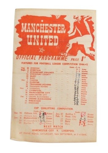 Football programme, Manchester United 1944-5, v. Stockport County.