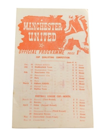 Football programme, Manchester United 1944-5 v. Chesterfield.